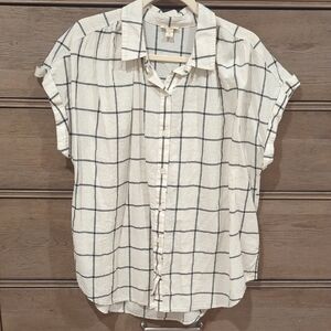 a.n.a Cream and Gray Grid Pattern Women's Shirt